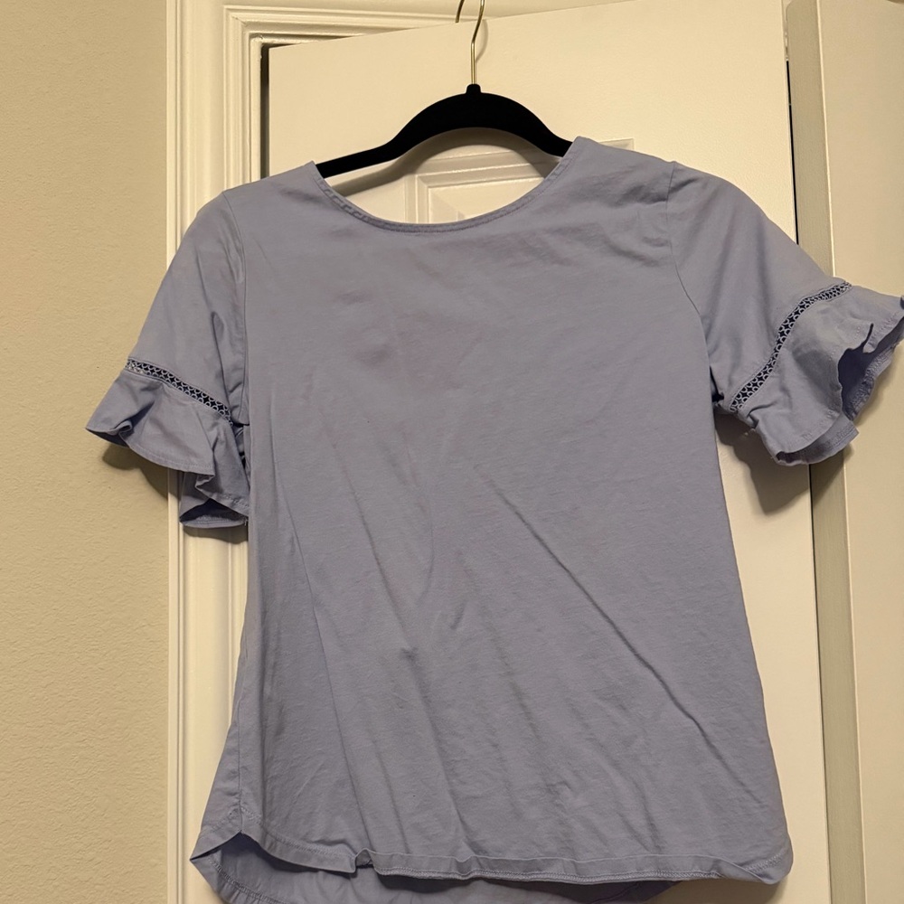 Ann Taylor Factory Soft Blue Ruffle Sleeve Tee